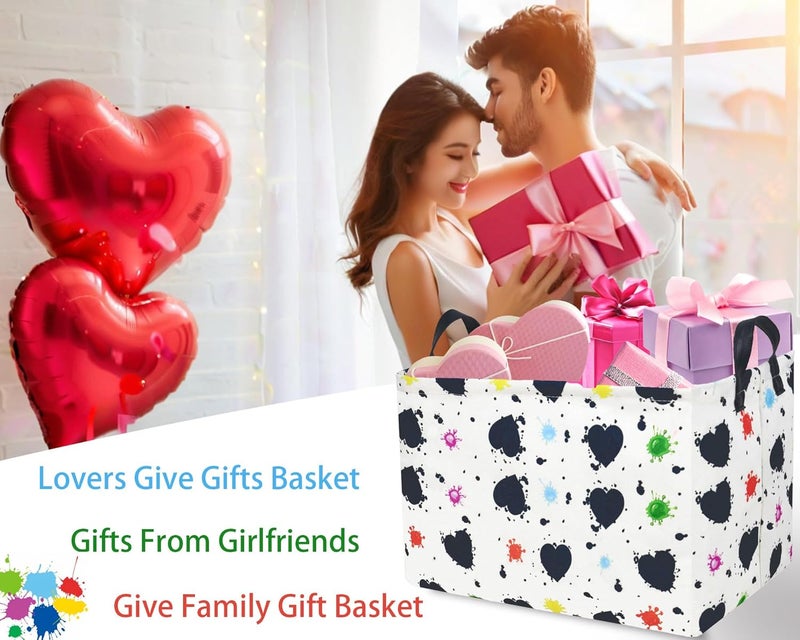 BOOHIT Valentines Day Basket Large Foldable Heart Shaped Storage Box for Gifts Kids Empty Storage Bins Rectangular Toy Organizer Decor (Graffiti Love) - Image 3